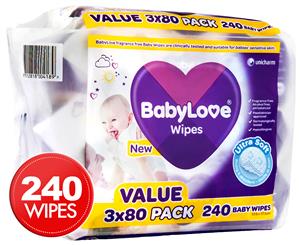 BabyLove Ultra Soft Wipes 3 x 80 Value Pack