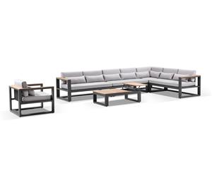Balmoral Package C Outdoor Aluminium And Teak Lounge Setting With Coffee Table - Outdoor Aluminium Lounges - Charcoal/Olefin Grey cushion