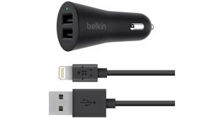 Belkin BOOST UP 2-Port Car Charger with USB-A to Lightning Cable - Black
