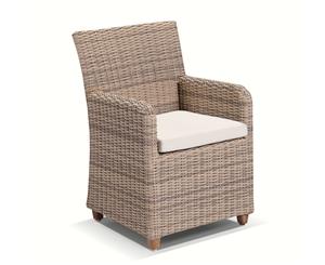 Blue Stone Outdoor Wicker Dining Arm Chair - Outdoor Wicker Chairs - Brushed Grey and latte cushion