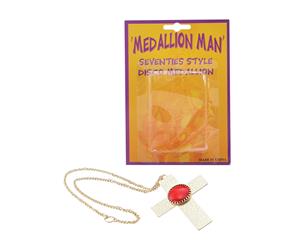 Bristol Novelty Mens Medallion Man Cross Necklace (Gold/Red) - BN1927