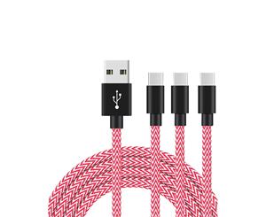 Catzon 1M 2M 3M 3Packs USB Type C Cable Nylon Braided W Phone Cable Fast Charger Cable USB Cord -Pink White