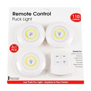 Dats Remote Control Battery Operated Puck Lights - 3 Pack