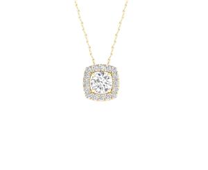 De Couer 9KT Yellow Gold Round Diamond Halo Pendant Necklace (1/6CT TDW H-I Color I2 Clarity)