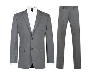 Dobell Mens Grey Sharkskin 2 Piece Suit Regular Fit Notch Lapel