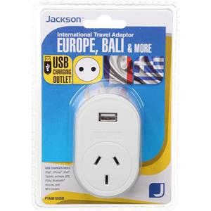 Jackson International Travel Adaptor with USB Charging (Europe Bali & More)