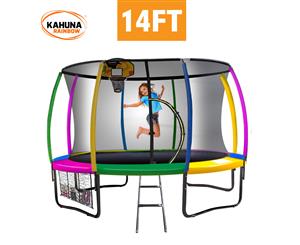 Kahuna Trampoline 14 ft with Basketball Set - Rainbow