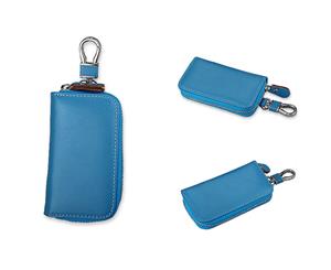 Leather Car Keychain/Key Holder - Blue