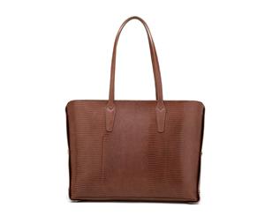 MOORGENE PU leather Tote Bag with Lizard Print-Dark Brown