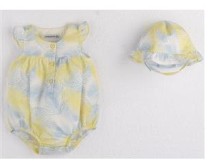 Mamino - Girl- Baby - Lisa - Blue and Yellow - Set of 2 - Sleeveless Romper with hat