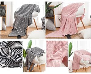New Knitted Cotton Blanket 120x160cm Sofa Bed Home Decor Throw Rug Pink