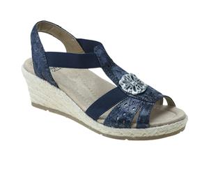Planet Shoes Womens Jojo Comfort Platform Dress Sandal in Navy Blue Leather