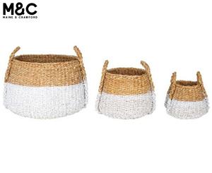 Set of 3 Maine & Crawford Apollo Seagrass Bulb Storage Baskets w/ Handles
