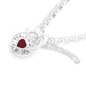 Silver Belcher Garnet Heart Padlock Bracelet