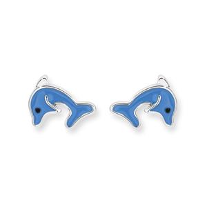 Silver Blue Enamel Dolphin Stud Earrings
