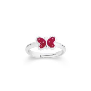 Silver Pink Polka Dot Butterfly Ring