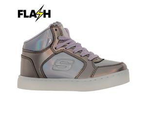 Skechers Kids Girls Energy Light Mid Top Trainers Sneakers Sports Shoes Up Lace - GunMetal/Purple