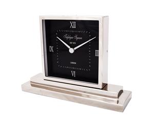 TRAFALGAR SQUARE LONDON Large 35cm Wide Mantle/Shelf Clock - Nickel Case with Black Face