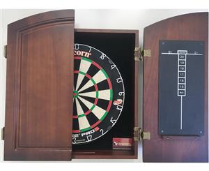 Unicorn Eclipse Pro 2 Dart Board & Timber Cherry Wood Dart Cabinet + 6 x Darts