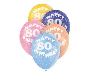 Unique Party 12 Inch 80Th Assorted Latex Balloons (Pack Of 5) (Multicoloured) - SG4994