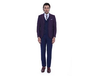 Wessi Slimfit 3 Piece Burgundy Suit Combined Blue Vest
