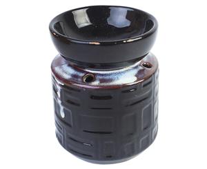 1pce 12cm Round Oil Burner Glazed Ceramic Darker with Marble Detail - Black