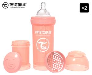 2 x Twistshake Anti-Colic 260mL Baby Bottle - Pastel Peach