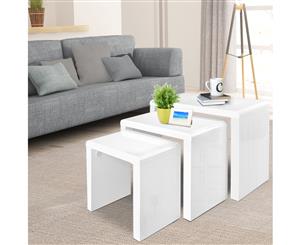 3 Nest of Tables Coffee Table Side Display Shelf High Gloss White