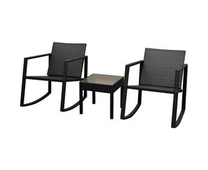 3 Piece Outdoor Rocking Chair and Table Set Poly Rattan Black