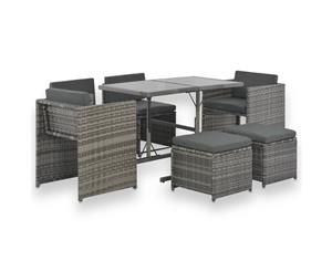 7 Piece Outdoor Dining Set with Cushions Poly Rattan Grey Patio Set