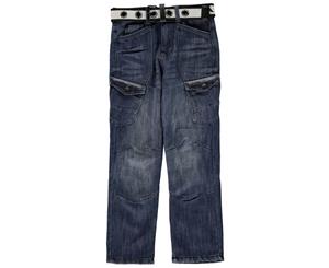 Airwalk Boys Belted Cargo Jeans Pants Trousers Bottoms Junior - Mid Wash