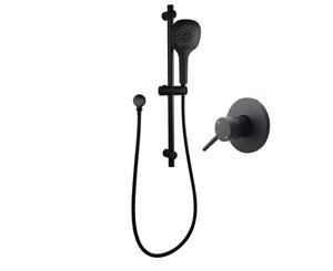 Bathroom Round Black Adjustable Shower Rail with Wall Connector and Shower handheld with Mixer tap