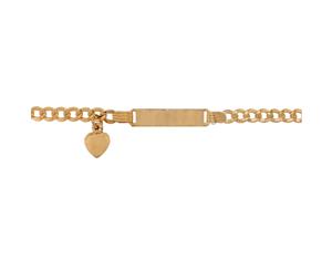 Bevilles Girls 9ct Yellow Gold ID Bracelet with Heart Charm Curb Link|ID