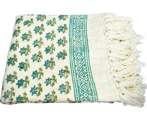 Block Print Feather Filled Cushion & Throw - Harmony Garden-Zara Throw