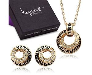 Boxed Greek Necklace & Earrings Set Embellished with Swarovski crystals-Dual Tone/Clear