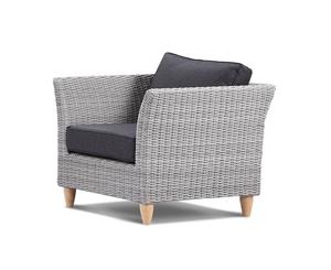 Carolina 3+2+1 Seater Outdoor Wicker Lounge Setting With Coffee Table - Outdoor Wicker Lounges - Brushed Grey and Denim cushion