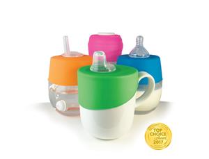 Cherub Baby - Sippy Straw and Teat Universal Silicone Stretch Lid Kit  Blue & Green