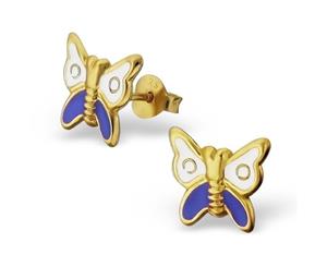 Childrens 14k Gold Plated Butterfly Ear Studs - Sterling Silver