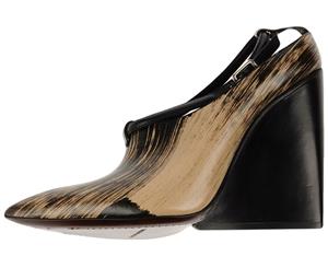 Costume National Women's Wood Print Leather Pumps - Black/Light Brown