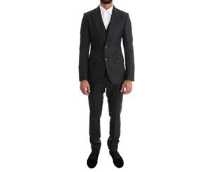 Dolce & Gabbana Gray Striped Two Button 3 Piece Suit