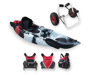 FIND Stealth 2.7 Single Fishing Kayak Including PFD Life Vest & Kayak Trolley - Killer Camo