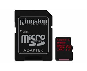 KINGSTON Canvas React MicroSD 64GB 100MB/s read and 70MB/s write with SD adapter SDCR/64GB