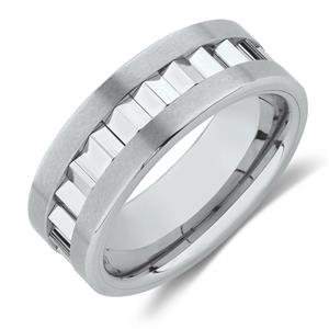 Men's 8.5mm Patterned Ring in White Tungsten