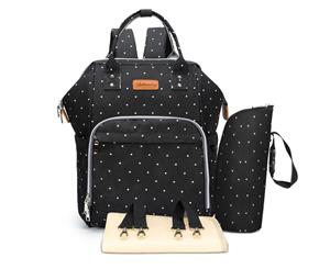 Multifunctional Baby Diaper Nappy Backpack Mummy Changing Bag ~ Black Dotted