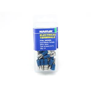 Narva 4mm Blue Electrical Terminal Female Blade Connector - 14 Pack