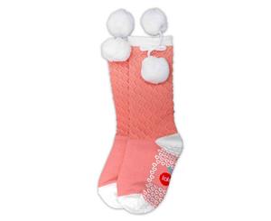 Oobi Girls' Knee High Pink with Cream Pom Pom Socks