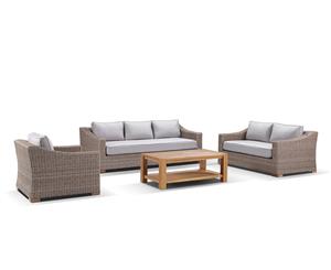 Retreat 3+2+1 Seater Lounge Setting With Coffee Table - Straw wicker with Olefin Grey - Outdoor Wicker Lounges
