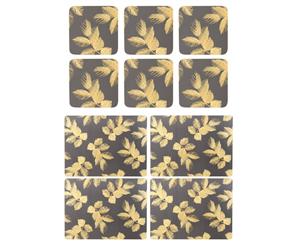Sara Miller Etched Leaves Dark Grey Placemats and Coasters Set