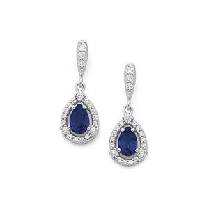 Silver Sapphire & CZ Cluster Drop Earrings