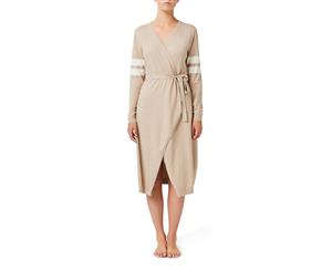 Slumber Loft Audrey womens bath robe cardigan dressing gown cotton cashmere blend - BISCUIT